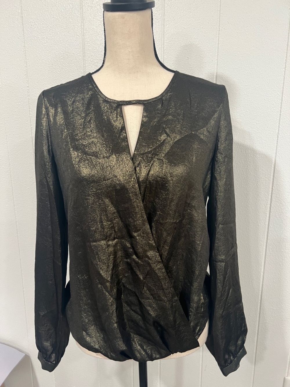 Chelsea28 Metallic Black Wrap Blouse top